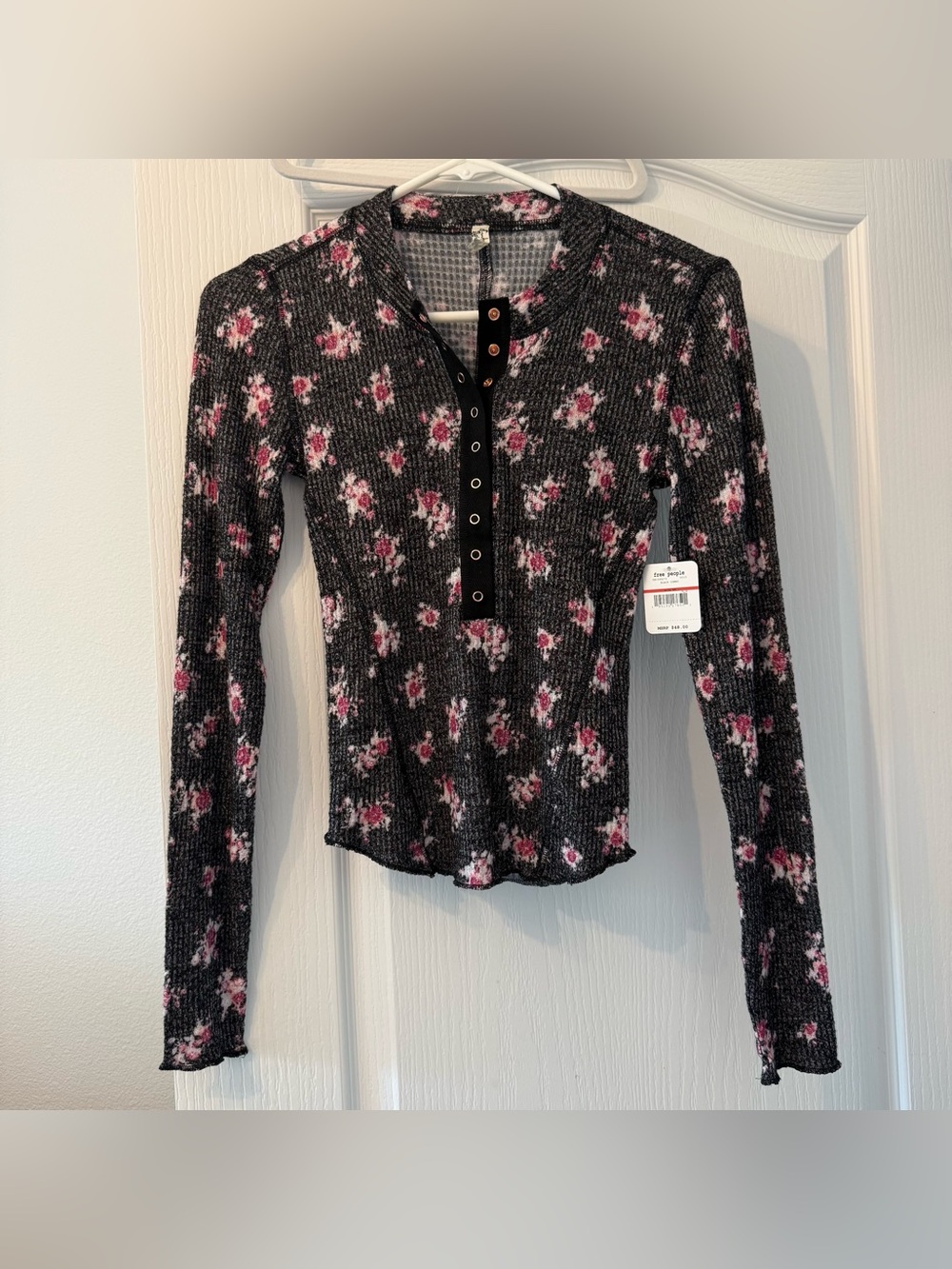 NWT Free People One Of The Girls Printed Black Pink Floral Shirt size XS